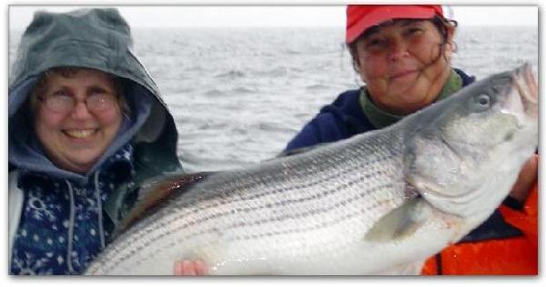 Girls day
                      out fishing produces a nice 29 pound striper for
                      Lori and Marge!